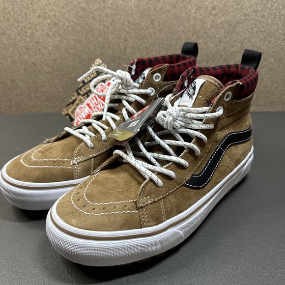 Vans Sk8 Hi MTE Shoes Men 6.5 US Brown Red Plaid Primaloft All Weather Sneaker - Picture 1 of 8